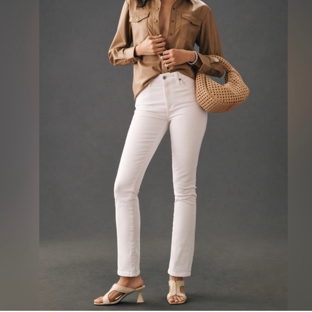 AG Adriano Goldschmied Cream Mari High Rise Slim Straight Velvet Pants Sz 25